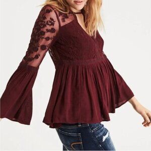 American Eagle Burgundy Lace Top